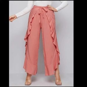 SHEIN Plus Tie Front Ruffle Trim Wide Leg Pants 3X/18 Pink